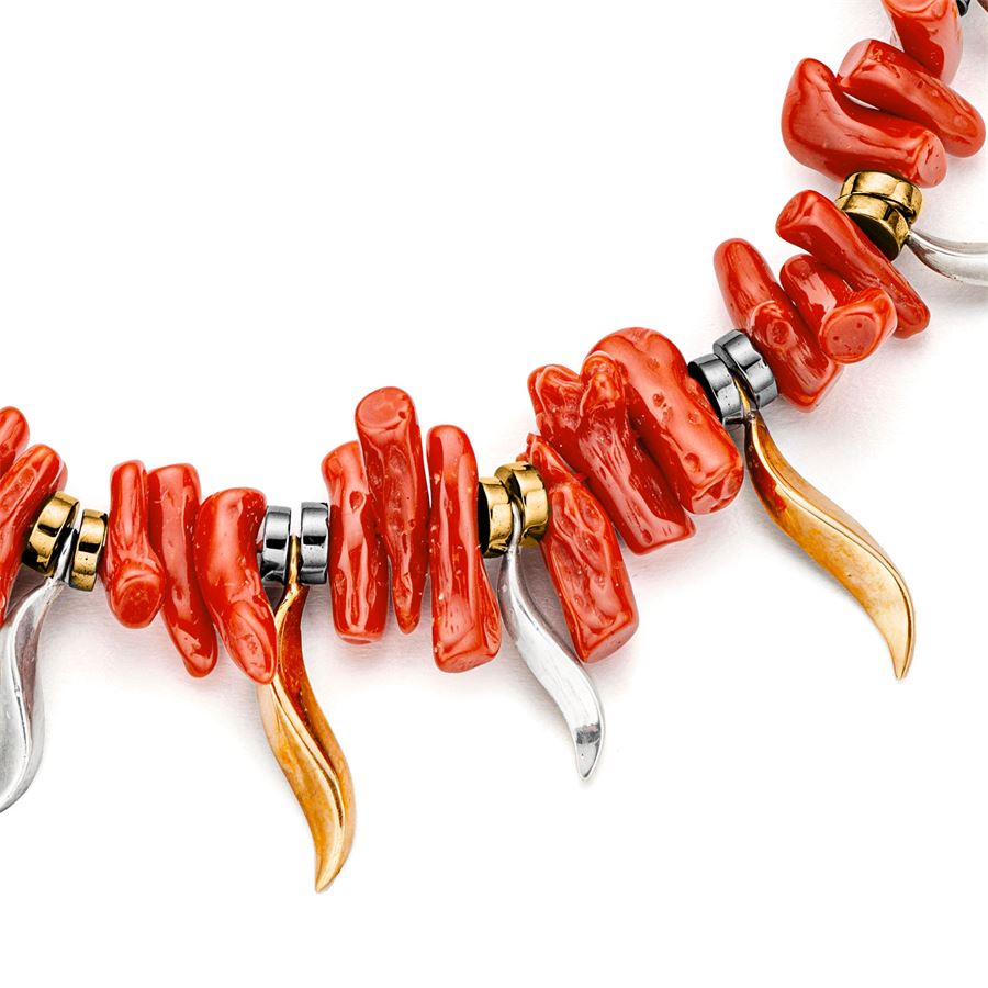 Collana girocollo in corallo ed ematite FLAME | CL EMATCORAL DOPPIA